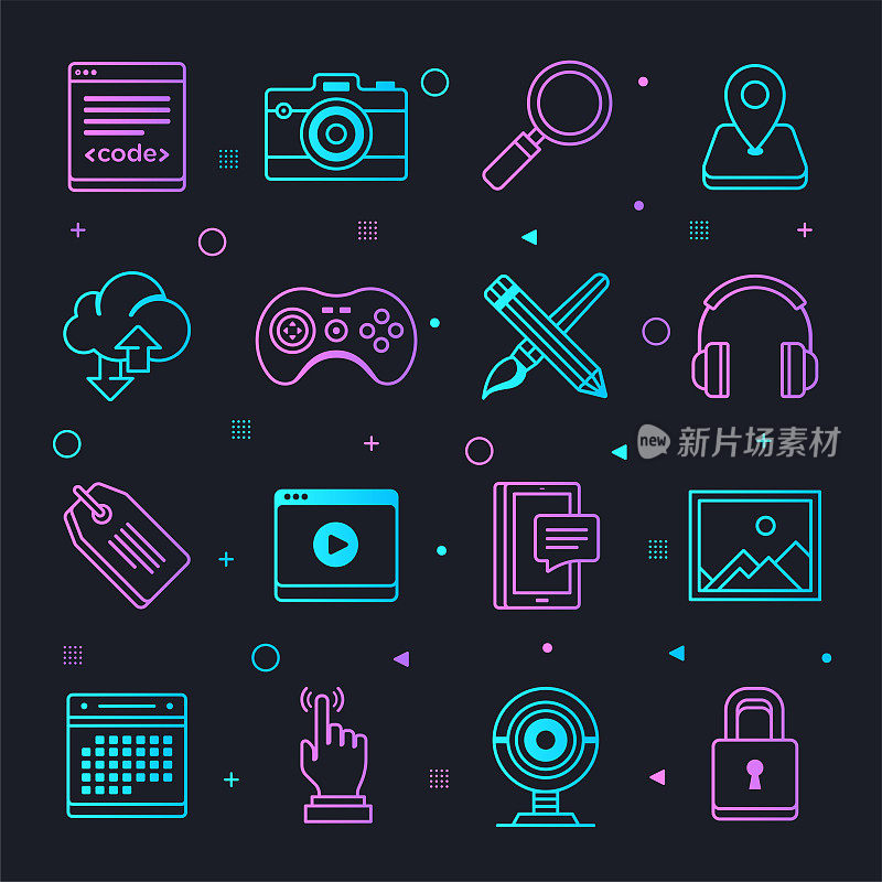 Information Technology Software Constellation Line Gradient Vector Icons Set